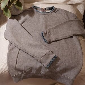 J. Crew Heather Gray Crewneck Top with Blue Accents